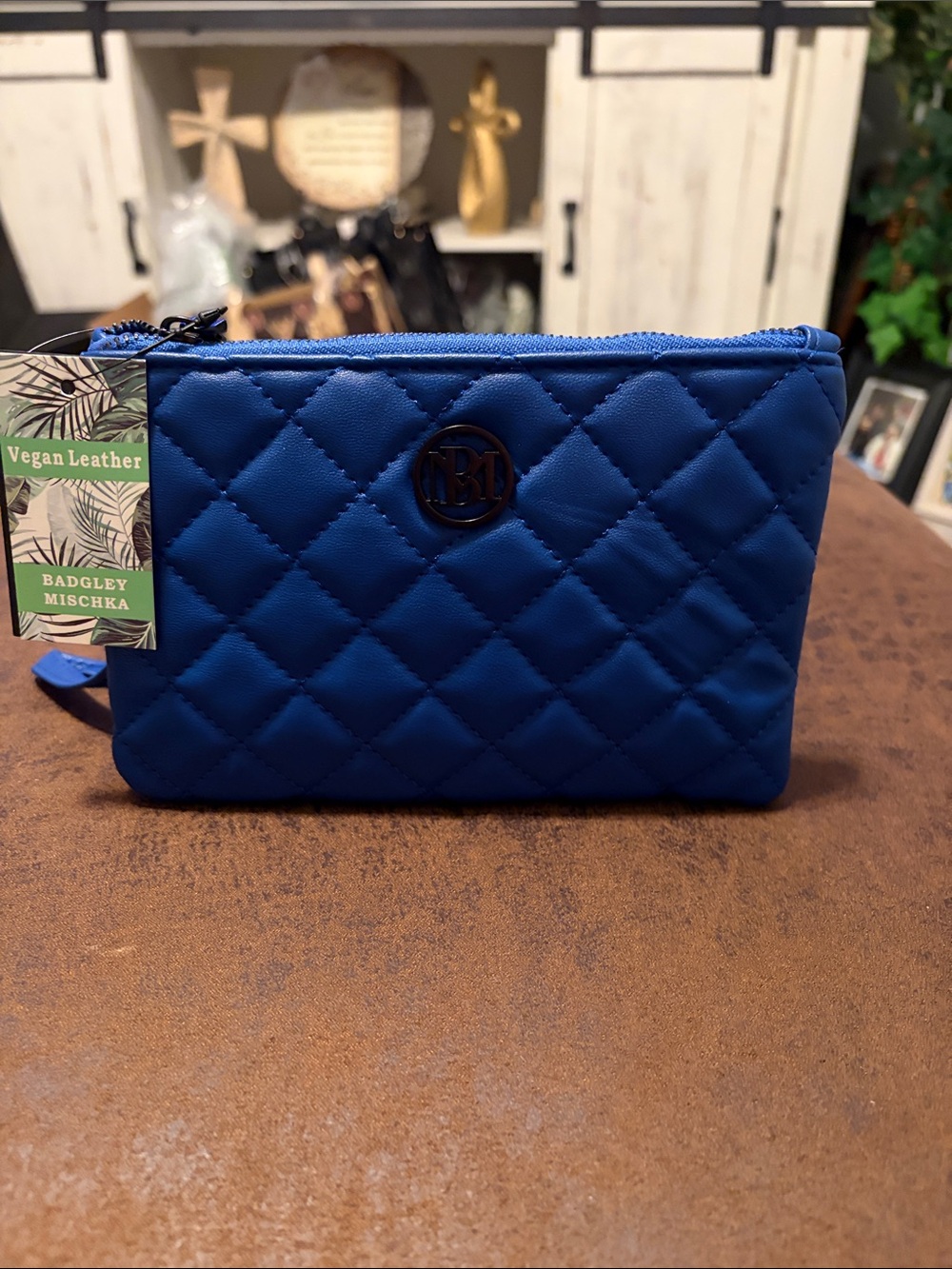 Badgley Mischka Quilted Wristlet Cosmetic Pouch - Blue